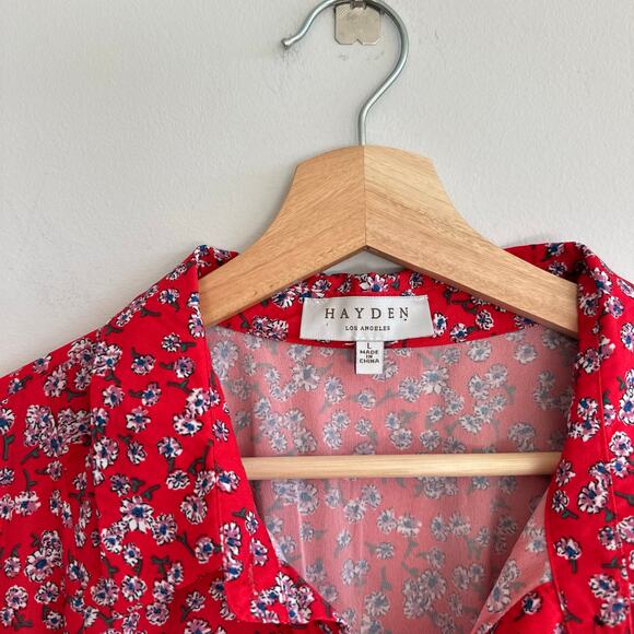 HAYDEN Floral Short Sleeve Midi Shirt Dress Red L - Picture 4 of 9